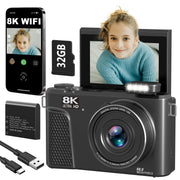 Saneen Mirrorless Camera, 88MP CMOS Sensor, 8K Video, 3-Inch 180 Flip Screen, 18X Digital Zoom, Autofocus, Gunmetal