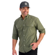 HUK Next Level Long Sleeve Fishing Button-Down Shirt for Men, Moss, UPF 50+ Sun Protection, Lightweight Breathable Fabric, Athletic Fit, XXL, H1500215