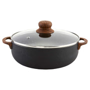 IMUSA CHI-00054 Stone Caldero with Glass Lid and Woodlook Handles/Knob, 13.5 quart, Black