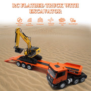 Fistone HN-1319-1 2 in 1 Remote Control Excavator with Detachable Flatbed Truck, 1:24 Scale, Sound and Light Effects