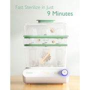 Momcozy 3-Layer Baby Bottle Sterilizer and Dryer with HEPA Filter, Green, Large Capacity for 12 Bottles and Accessories, Adjustable Timer BS001-GW10NB-A