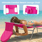 Edx Folding Adjustable Chaise Lounge Chair, Portable Outdoor Patio Poolside Lawn, Pink, Metal Frame, 100% Polyester Fabric, Manual Reclining, OP-ZDC18ST