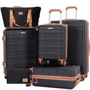 Amalodie 6-Piece Adult Hardside Checked Luggage Set with TSA Lock, Black