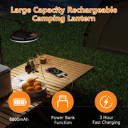 COSJM 8800mAh LED Camping Lantern, Rechargeable, 6000 Lumens Portable Tent Light with Magnetic Base, Hook, Power Bank Function, IPX5 Waterproof, Black, FDD001