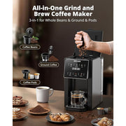 AIRMSEN CGM511 Grind & Brew Coffee Maker with Built-in Grinder, Black