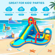 Patbrela Inflatable Water Slide Bounce House, 12-in-1 Water Park with Extra Long Slide, Deep and Shallow Pools, Basketball Hoop, Climbing Walls, Blue