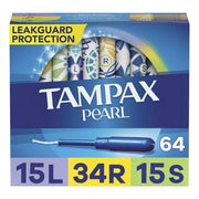 Tampax Pearl Tampons Trio Pack With LeakGuard Braid, Light/Regular/Super Absorbency, 64Ct Unscented