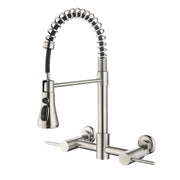 GULICA Wall Mount Kitchen Faucet, 8 Inch Center, Pull Down Sprayer with Three Functions, Commercial Style, Brushed Nickel