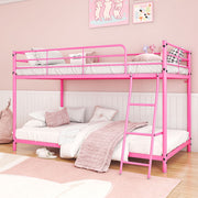 Zimtown Twin-Over-Twin Low Profile Junior Bunk Bed, Pink, Durable Iron Frame, Safety Ladder, Upper Bunk Fence