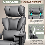Coolhut Big and Tall PU Leather Office Chair, Adjustable Headrest and Footrest, 3D Adjustable Padded Armrest, Ergonomic Lumbar Support, Gray, CH-MP-312-1-Gray