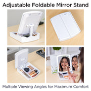 iHome iCVS30 Portable Tri-Fold Lighted Vanity Mirror with Makeup Organizer, Three Color Light Modes