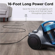 Eureka Whirlwind Canister Vacuum, Lightweight, 960W Motor, 2.5L Bagless Dust Container, Integrated Airflow Control, Automatic Cord Rewind, Blue