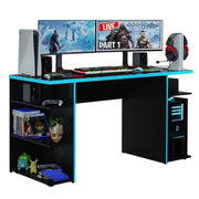 Madesa Large Modern Gaming Computer Desk, 53 Inch, 5 Shelves, Cable Management, Black Blue, 9409221CF