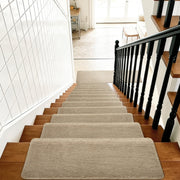 Pure Era Bullnose Plush Carpet Stair Treads, Self-Adhesive, Indoor Shaggy Rug, Cream Gray Taupe, 9.5 in x 30 in, Set of 12, PE-ST08-CGR12