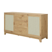 Manhattan Comfort Sheridan Sideboard Cabinet, Mid-Century Modern, Black, Engineered Wood, 59.05 in, Adjustable Shelves, 3 Drawers, 2 Doors, SB-4GLF