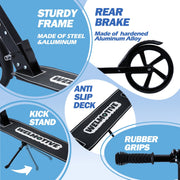Welmotive Scooter for Teens & Adults, Lightweight Kick Scooter 3 Adjustable Heightand Rear Brake, Black