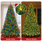 Firstness 9ft Pre-Lit Artificial Christmas Tree with 2300 Branch Tips, Pine Cones and Red Berries, 11 Lighting Modes, Multicolor and Warm White LED Lights