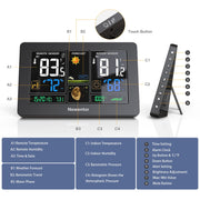 Newentor Home Weather Station with 7.5-Inch Full-Color Display, Wireless Outdoor Sensor, Atomic Clock, Dual Alarms, Black, Q3-1-Black