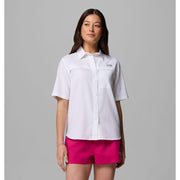 Columbia Women's PFG Castback Woven Short Sleeve Fishing Shirt, UPF 50 Sun Protection, White, Small, 2158121100S