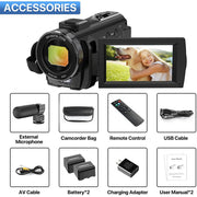 VAFOTON VAF-2572 Digital Camera Recorder FHD 1080P 24.0MP 16X with Mic and 2 Batteries for YouTube Vlogging
