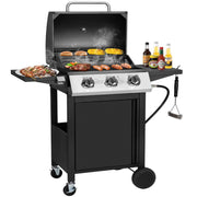 SEGMART 3 Burner BBQ Propane Gas Grill, Stainless Steel, 30,000 BTU, Outdoor Cooking with Cleaning Brush & Thermometer