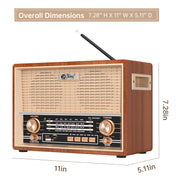 Topteng Retro Portable Radio Speaker with AM FM SW1 SW2 Bands, Wooden Shell, USB SD Playback, AUX Headphone Jack, Built-in Rechargeable Battery, Brown, 18603021051