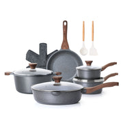 SENSARTE SA-YJ7-5GREY-SET Nonstick Pots and Pans Set, 17 Pieces Non Stick Granite Cookware Set, Gray, PFOA Free