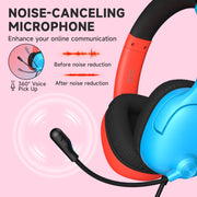 FONHAID Gaming Headset for Switch, Over-Ear Wired Headphones with Noise-Canceling Microphone, 3.5mm Jack, Red and Blue