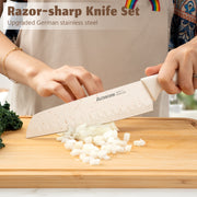 Astercook 17 Pieces Kitchen Knife Set, High Carbon German Stainless Steel Blades, Anti-Rust Coating, Built-in Sharpener, Ergonomic White Handles, Dishwasher Safe