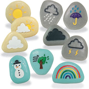Yellow Door Weather Stones Sensory Play Toy Set of 10, Engraved Painted Weather Symbols, Durable Outdoor Stone Mix, Child-Safe Size YUS1031