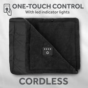 Sunbeam On-the-Go Cordless Heated Throw Blanket with Hood, Black Nylon Microplush, 50x66, 13698