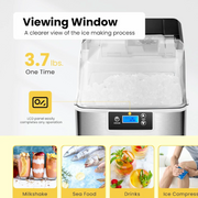 SPECSTAR X003KYQ70L Nugget Ice Maker Machine Countertop Ice Maker with Hand Scoop 10 Ice Bags and Self Cleaning Function 44lbs/Day Sliver