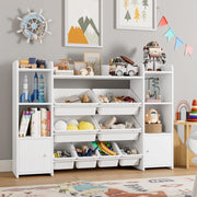 Homfa FPB-235 2 Door White Kids Toy Organization Cubby Bookcase With 8 Bin