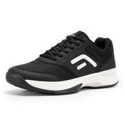 FitVille Extra Wide Pickleball Shoes for Men, Arch Support, Black, Lace-Up, Mesh Leather Upper, Slip-Resistant Rubber Sole