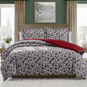 My Texas House Stacy 3-Piece Bright White Floral Printed Velvet Comforter Set, Full/Queen