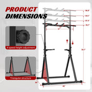 Primy Foldable Power Tower, 350 lb Capacity, Alloy Steel Frame, Adjustable Height Pull Up Bar, Free-Standing Dip Station, Black