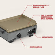TYTUS Emberwood Portable Gas Griddle, 25,000 BTU Dual Burners, 352 Sq Inch Carbon Steel Plate, Gunmetal Gray, TDT-GHS-GGRD
