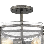 Quoizel Fortress 3 Light Semi-Flush Mount Ceiling Light, Mottled Silver, Textured Glass, Dimmable, 16 Inch, FTS1716MM