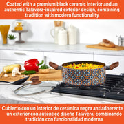 IMUSA 4.8 Qt Talavera Aluminum Black Ceramic Dutch Oven with Glass Lid and Wood Look Handles IMU-24015