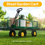 SPECSTAR VH1617US-GR Steel Wagon Cart 900lbs Capacity, with 10 inch Tire and Handle Attach to ATV or Tractor, Green