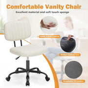 TINKLE WELL Armless Office Desk Chair, Adjustable Height, 360 Swivel, Lumbar Support, Low-Back, PU Leather, White