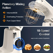 Honinst 1531 Electric Stand Mixer 6.5 QT 10+P Speeds Lightweight Beige