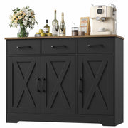 Homfa Sideboard Cabinet, 42.5 in Kitchen Buffet with 3 Drawers, Adjustable Shelf, Black Brown Farmhouse Style