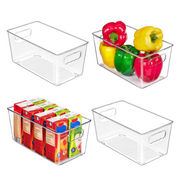 Vtopmart 4-Pack Clear Plastic Storage Containers with Handles, Pantry Organizer Bins for Refrigerator, Freezer, Cabinet, Kitchen, Countertops, Small Freezer, Closet Organization and Storage