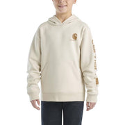 Carhartt Boys Signature Logo Hoodie, Heavyweight 9 oz Fleece, Kangaroo Pocket, Turtledove Brown, Large, CA6272