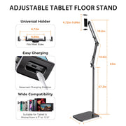 Hanru Tablet Floor Stand, Height Adjustable to 69 in, 360 Rotatable, Arm Stretchable Holder for 4 to 12.9 in Devices, Black