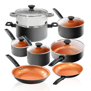 Gotham Steel Pro Premier Cookware Set, 13-Piece Hard Anodized Aluminum with Ti-Cerama Nonstick Coating, Bronze, Rubberized Handles, Oven and Dishwasher Safe, 8143