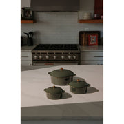 Thyme & Table 3-Piece Ceramic Casserole Set, Moss Green, Gold-Tone Knobs, Durable Stoneware, Oven and Microwave Safe, 64oz 32oz 14oz