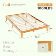 Concetta CJ-WH01-F-DU 12 inch Full Natural Pine Platform Bed Frame