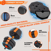 ARVAKOR Adjustable Dumbbell Set, 66 Lbs, Octagonal Anti-Roll Plates, Non-Slip Foam Grip, Multi-Use with Barbell Kettlebell Push-Up Stand, Orange, RXD-006